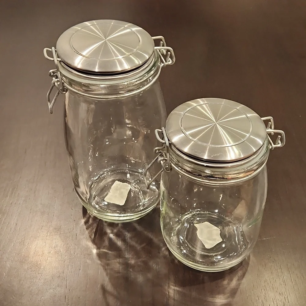 West Elm Storage Glass Jars, Silver Lid w/Kilner latch closure NWT set of 2